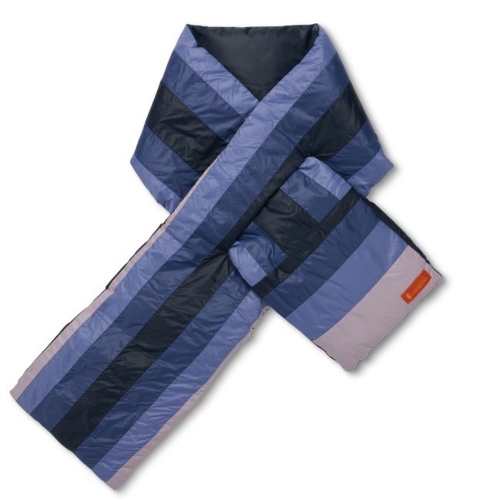 Cotopaxi Solazo Down Scarf Blue Purple Striped Puffer Insulated Scarf Pocket